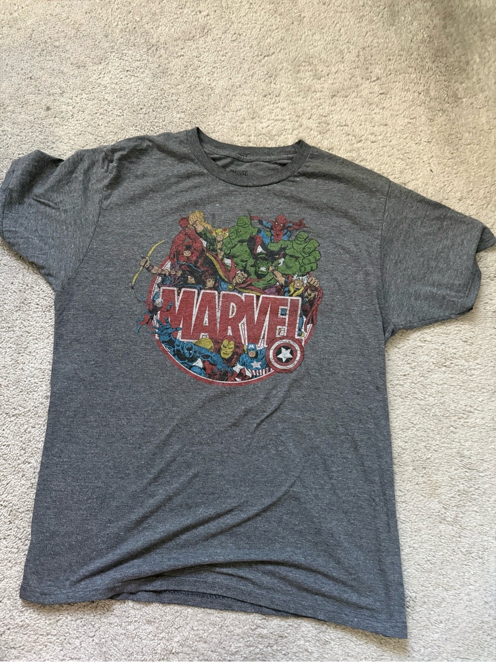 Marvel Gray Short Sleeve Tee with Classic Superhero Logo